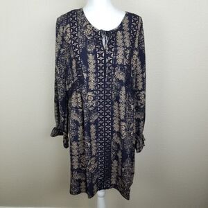Skies Are Blue Navy Blue Tan Crochet Dress Large (2529)